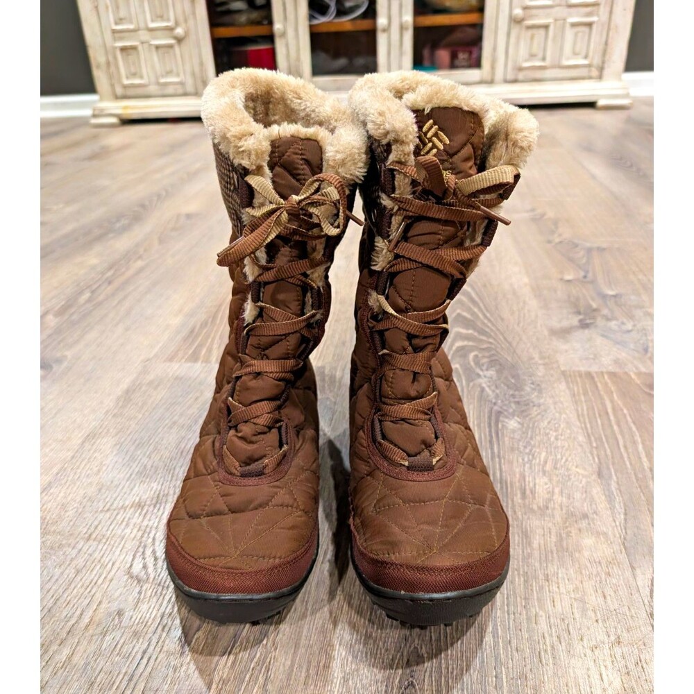 Columbia Womens Minx Mid II Omni Heat Tweed Waterproof Winter Boots Brown Size 9